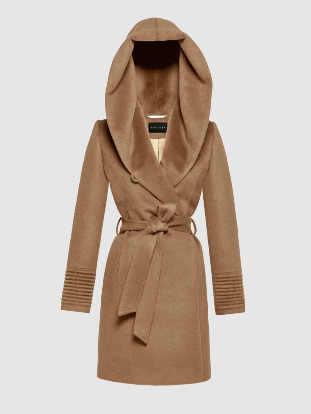 Sentaler Baby Alpaca Mid Length Hooded Wrap Coat